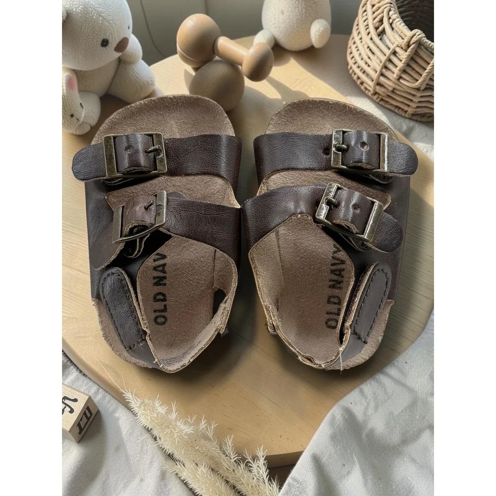 Old Navy Toddler Boys Brown Faux Leather Double Strap Buckle Sandals Size 5
